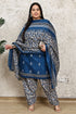 Blue Cotton Blend Printed Plus Size Ready to Wear Patiala Salwar Suit