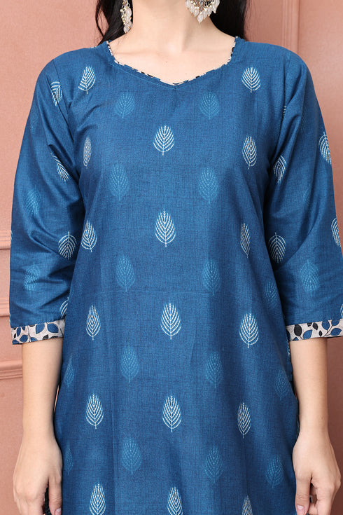 Blue Cotton Blend Printed Ready to Wear Patiala Salwar Suit