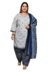 White Cotton Blend Printed Plus Size Ready to Wear Patiala Salwar Suit