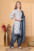 White Cotton Blend Printed Ready to Wear Patiala Salwar Suit