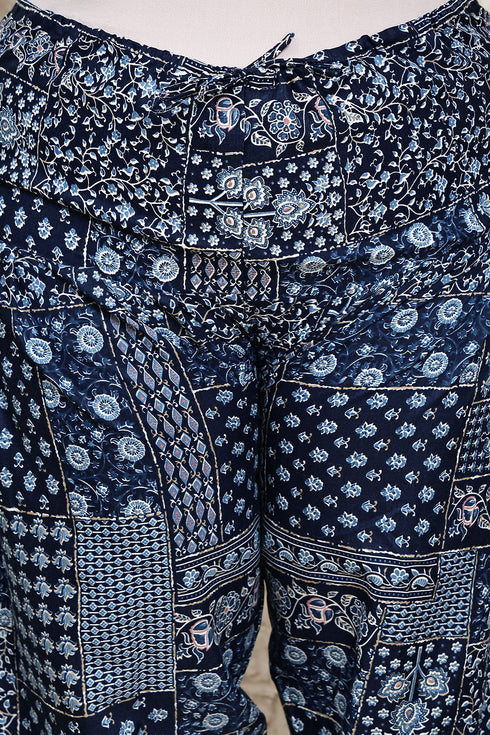 White Cotton Blend Printed Plus Size Ready to Wear Patiala Salwar Suit