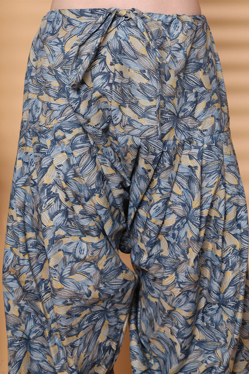 Navy Blue Cotton Blend Printed Ready to Wear Patiala Salwar Suit