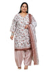 White Cotton Blend Printed Plus Size Ready to Wear Patiala Salwar Suit