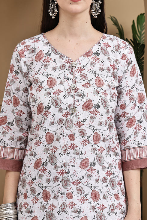 White Cotton Blend Printed Ready to Wear Patiala Salwar Suit