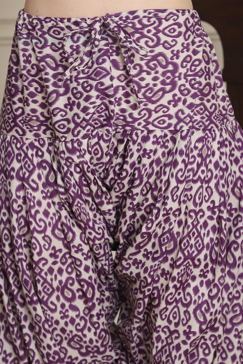 Purple Cotton Blend Printed Ready to Wear Patiala Salwar Suit