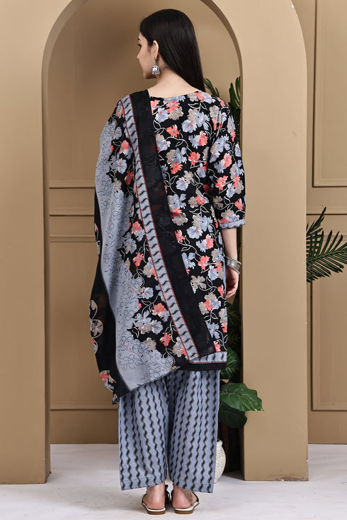 Black Cotton Blend Printed Ready to Wear Patiala Salwar Suit