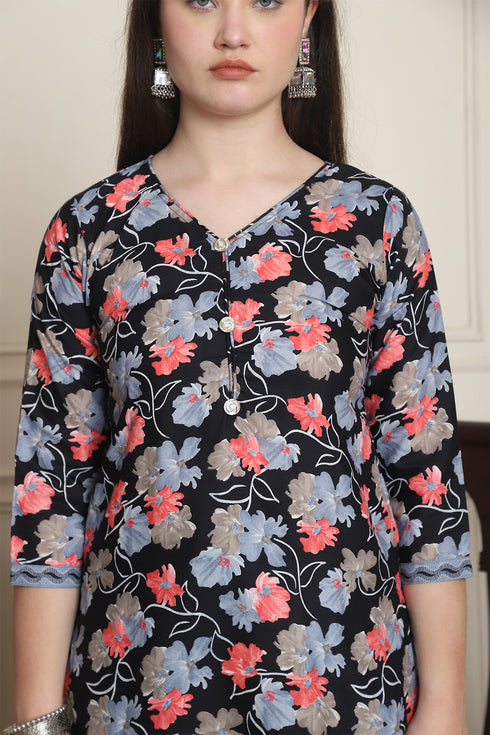 Black Cotton Blend Printed Ready to Wear Patiala Salwar Suit