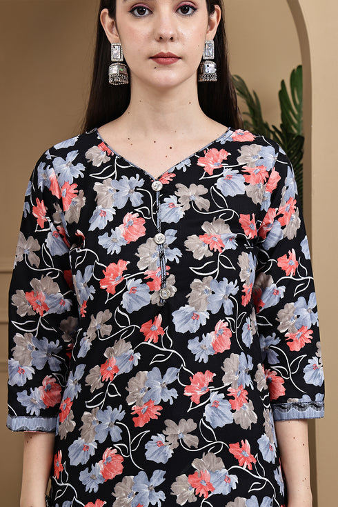 Black Cotton Blend Printed Ready to Wear Patiala Salwar Suit