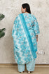 Turquoise & White Cotton Blend Printed Plus Size Ready to Wear Patiala Salwar Suit