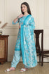 Turquoise & White Cotton Blend Printed Ready to Wear Patiala Salwar Suit