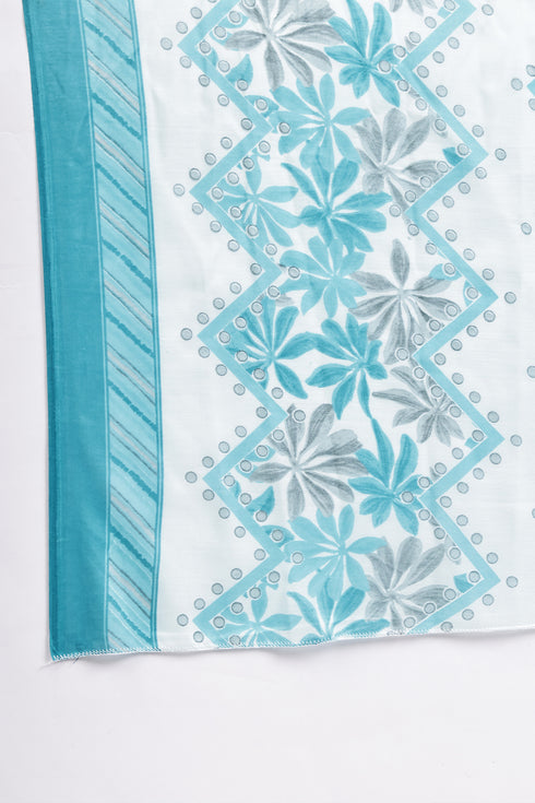Turquoise & White Cotton Blend Printed Ready to Wear Patiala Salwar Suit