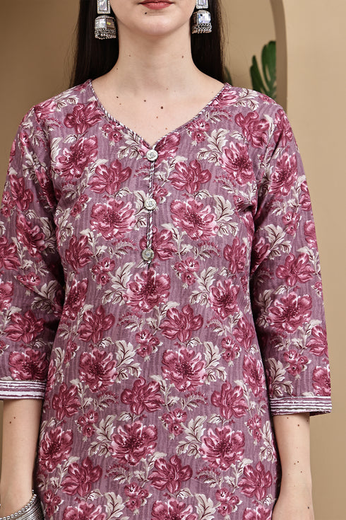 Wine Cotton Blend Printed Ready to Wear Patiala Salwar Suit