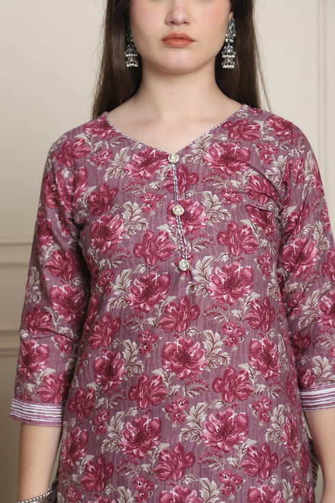 Wine Cotton Blend Printed Ready to Wear Patiala Salwar Suit