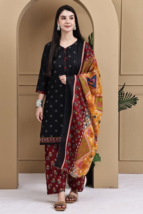 Black Cotton Blend Printed Ready to Wear Patiala Salwar Suit