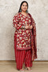 Red Cotton Blend Printed Plus Size Ready to Wear Patiala Salwar Suit