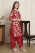 Red Cotton Blend Printed Ready to Wear Patiala Salwar Suit