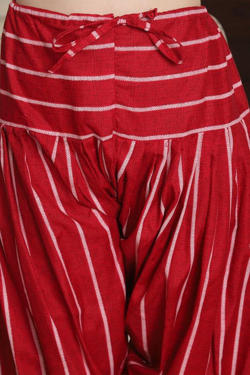 Red Cotton Blend Printed Ready to Wear Patiala Salwar Suit