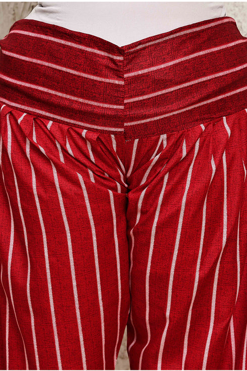 Red Cotton Blend Printed Plus Size Ready to Wear Patiala Salwar Suit