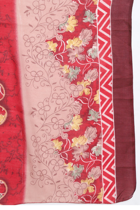 Red Cotton Blend Printed Ready to Wear Patiala Salwar Suit
