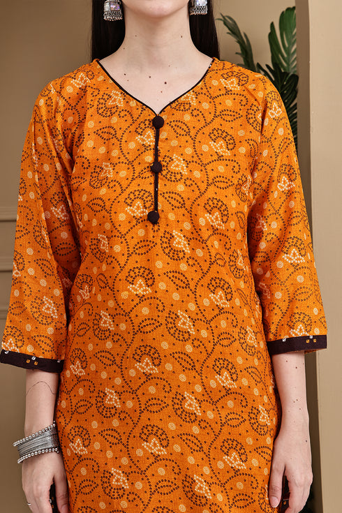 Orange Cotton Blend Printed Ready to Wear Patiala Salwar Suit