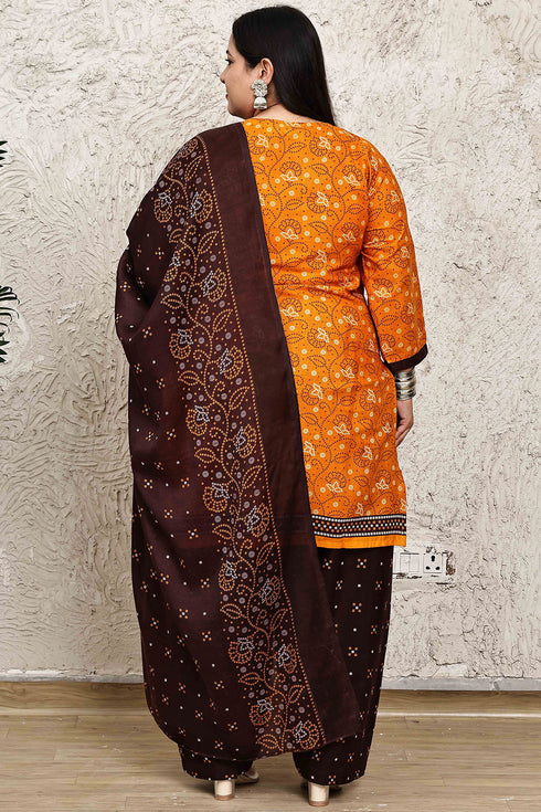 Orange Cotton Blend Printed Plus Size Ready to Wear Patiala Salwar Suit