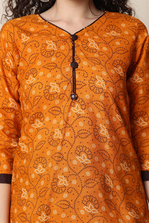 Orange Cotton Blend Printed Ready to Wear Patiala Salwar Suit