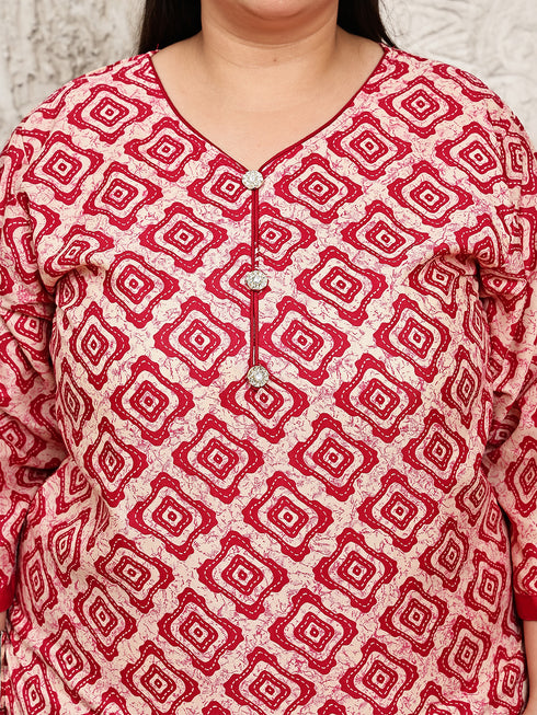 Beige & Pink Cotton Blend Printed Plus Size Ready to Wear Patiala Salwar Suit