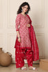Beige & Pink Cotton Blend Printed Ready to Wear Patiala Salwar Suit