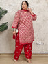 Beige & Pink Cotton Blend Printed Plus Size Ready to Wear Patiala Salwar Suit