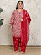 Beige & Pink Cotton Blend Printed Plus Size Ready to Wear Patiala Salwar Suit