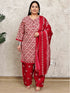 Beige & Pink Cotton Blend Printed Plus Size Ready to Wear Patiala Salwar Suit