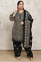 Beige & Black Cotton Blend Printed Plus Size Ready to Wear Patiala Salwar Suit