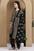 Beige & Black Cotton Blend Printed Ready to Wear Patiala Salwar Suit