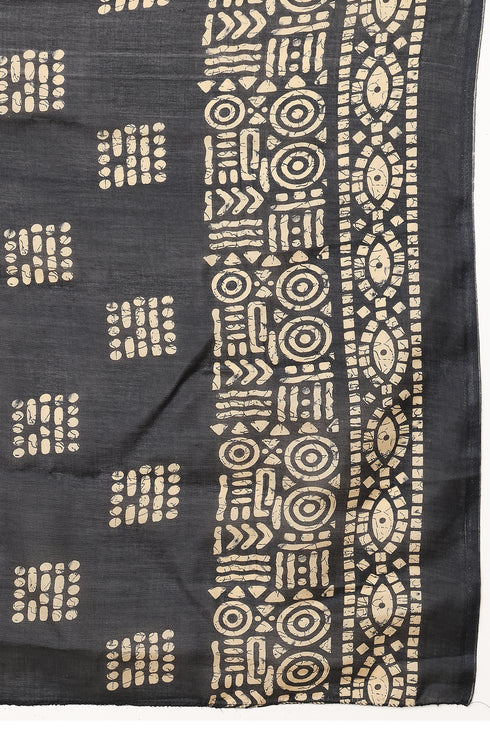 Beige & Black Cotton Blend Printed Ready to Wear Patiala Salwar Suit