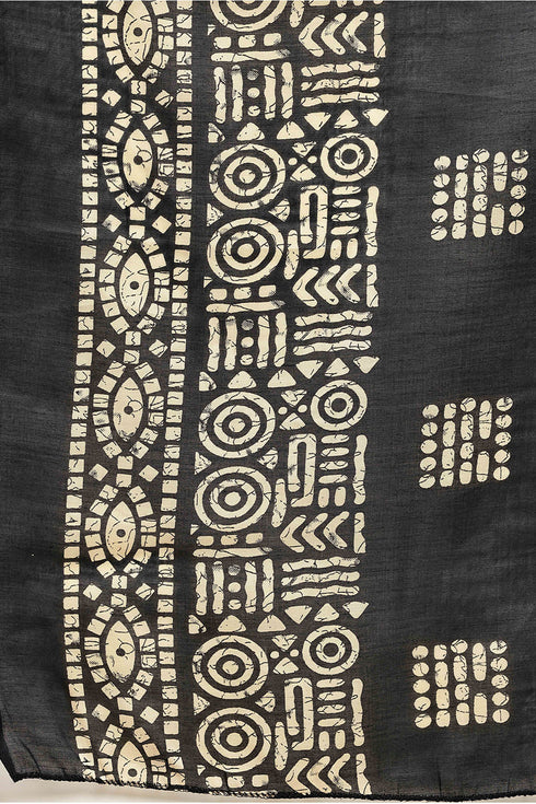 Beige & Black Cotton Blend Printed Plus Size Ready to Wear Patiala Salwar Suit