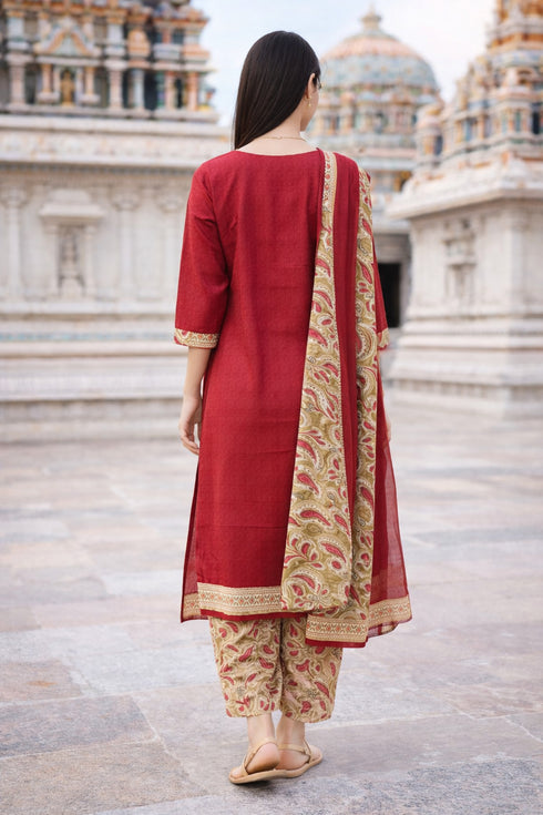 Maroon Cotton Blend Printed Ready to Wear Patiala Salwar Suit