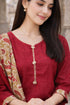 Maroon Cotton Blend Printed Ready to Wear Patiala Salwar Suit