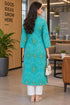Turquoise Pure Cotton Bandhej Printed Kurti