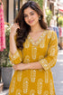 Mustard Pure Cotton Ikat Printed Kurta For Women