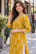 Mustard Pure Cotton Ikat Printed Kurta For Women
