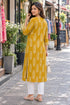 Mustard Pure Cotton Ikat Printed Kurta For Women
