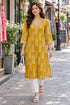Mustard Pure Cotton Ikat Printed Kurta For Women