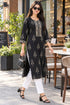 Black Pure Cotton Ikat Printed Kurta For Women