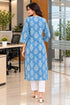 Sky Blue Pure Cotton Floral Block Printed Kurti