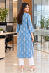 Sky Blue Pure Cotton Floral Block Printed Kurti