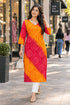 Orange & Red Pure Cotton Bandhej Printed Kurti