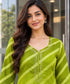 Parrot Green Pure Cotton Ikat Printed Kurta For Women