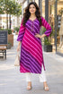 Purple & Pink Pure Cotton Ikat Printed Kurta For Women
