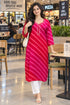 Pink & Red Pure Cotton Ikat Printed Kurta For Women