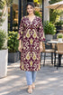 Wine Pure Cotton Ikat Printed Kurta For Women
